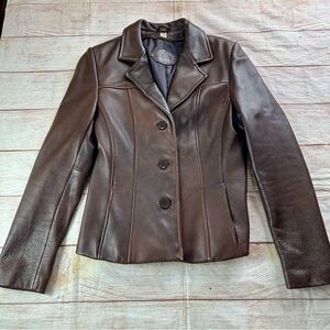 Wilson’s Leather Maxima Jacket Button Front Collar Pockets Lined - BROWN